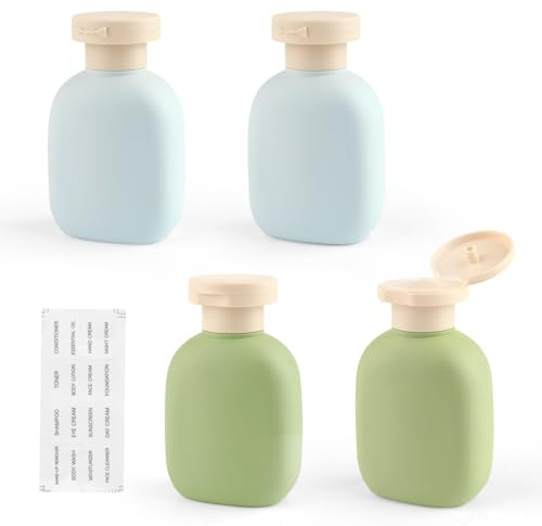 YiJiuBa 4 Stück 100ml Travel Shampoo Bottle, Reiseflasche mit Klappverschluss, Auslaufsicher Squeeze Reise Container Nachfüllbare Kunststoff-Reisebehälter für Shampoo, Conditioner, Cremes u.a.
