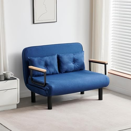 mcc direct 4 in 1 Folding Double Sofa Bed Convertible Lounge Sleeper Chair with Adjustable Backrest and 2 Tufted Cushions, Sleeper Recliner Armchair for Living Room, Bedroom, Guest Room (Navy Blue)
