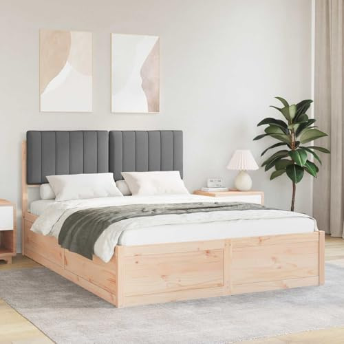 Qnhdfrt Pine Wood Double Bed Frame with Upholstered Headboard, Dark Gray