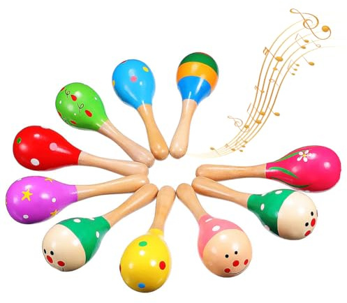 Maracas de madera, 10 unidades, martillo de arena, instrumentos musicales para entrenar el ritmo de la música (color aleatorio)