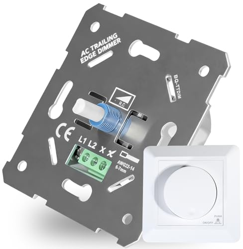 Dimmer per LED, 5-300 W/VA - Interruttore Dimmer LED Universale, con Controllo di Fase, Dimensione Standard 55 - Dimme da Incasso 230 V Interruttore Dimer Rotativo - Apertura Bianca Lucida