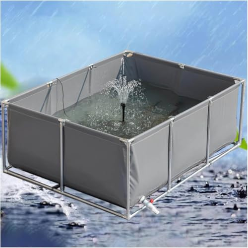 Stagno per pesci all'aperto con valvola di scarico rettangolare per acquario piscina per giardino bacino temporaneo per pesci grigio 3 x 3 x 0,9 m supporto per una facile installazione