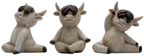 Deko Highlandrinder, Highlandrind mit Yogaposen, Yoga - Highlandrinder, Hochlandrinder ohne Gesicht im 3er Set, aus Keramik, niedliche Deko für Wohnräume oder Balkon, Größe: L/B/H ca. 8 x 7 x 11 cm.