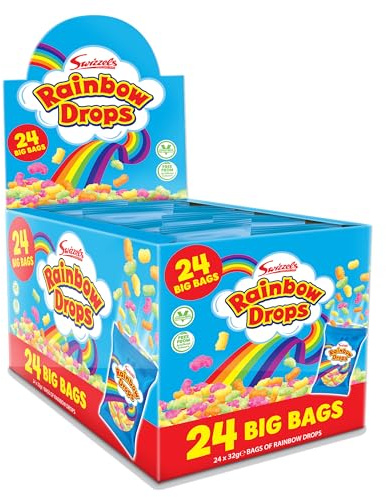Swizzels Giant Rainbow Drops, Multipack of Rainbow Drops, A Light Sweet Snack, Multi-Coloured Sugar-Coated Puffed Maize and Rice (24 Bags)