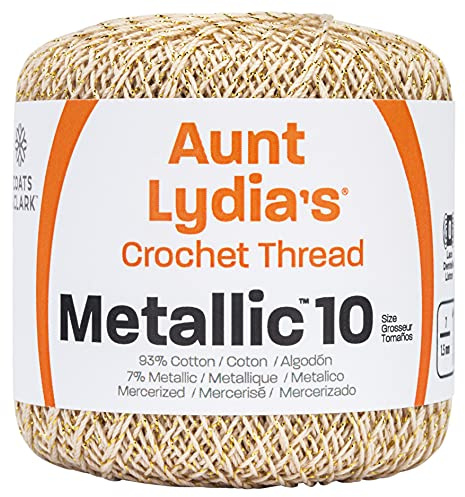 Aunt Lydia's Metallic Size 10 Crochet Thread, Natural/Gold, Single