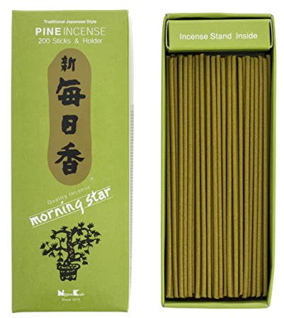Nippon Kodo Räucherstäbchen Morning Star Kiefer, Räucherstäbchen im japanischen Stil mit 200 Riegeln, inkl. Räucherstäbchenhalter