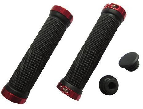 Accessotech Double Lock On Locking Handlebar Grips Cycle Bicycle MTB Mountain Bike BMX Sport Red