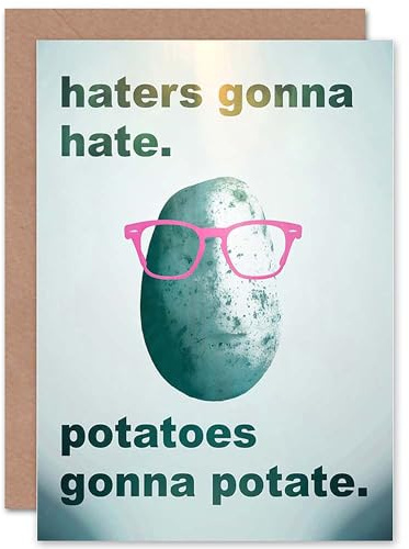 Wee Blue Coo Haters Gonna Hate Potatoes Potate Funny Joke Hipster Birthday Sealed Greeting Card Plus Envelope Blank inside
