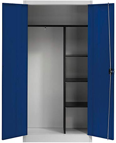 mauser | Stahlschrank mit Flügeltüren | 3 Fachböden kurz und Garderobe | lichtgrau/ultramarinblau