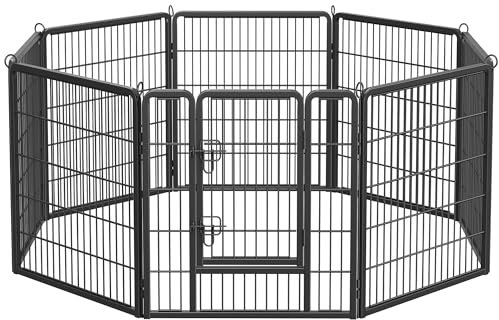 Feandrea Parc pour Chien, Enclos pour Chiot, Clôture, Chenil, Cage, 8 Panneaux, Double Verrou en L, Chaque Panneau 77 x 80 cm, Intérieur, Extérieur, Jardin, Chien, Lapin, Poule, Noir PPK88H