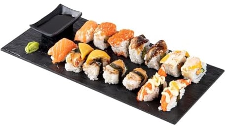 Large Black Faux Slate Plate - Sushi Plate - Rectangle Plate - 16 x 7 - 25ct Box - Restaurantware