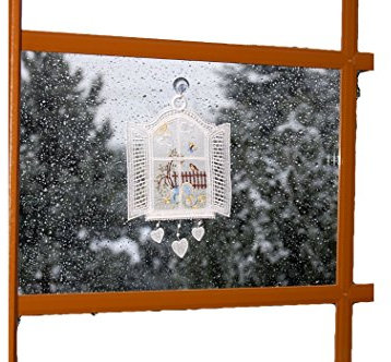Plauener Spitze Fensterbild Voile Ostern Stickerei Ostereier Fenster 23x16 cm + Saugnapf/Made in Germany (Blau)