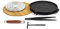 Padelle Tonda Doppia Cottura Del Testo Romagnolo In Pietra Lavica Antiaderente Liscia e Grigliata Black + sottopentola in legno Sagomato + Spargifiamma no condimenti cm28.