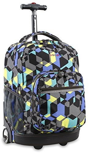 J World Sunrise Kids Rolling Backpack for Girls Boys. Roller Bookbag With Wheels For School, Cubes