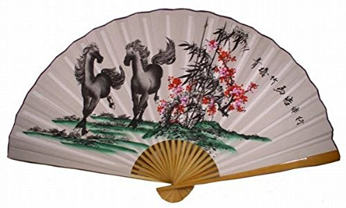 Mzo Classic 35 Oriental Feng Shui Wall Fan-Double Horses