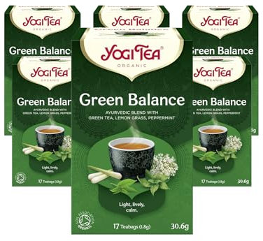 Yogi Tea, Green Balance, Organic Herbal Tea, Blend of Green Tea, Lemongrass and Peppermint, 6 Packs x 17 Tea Bags (102 Teabags Total)