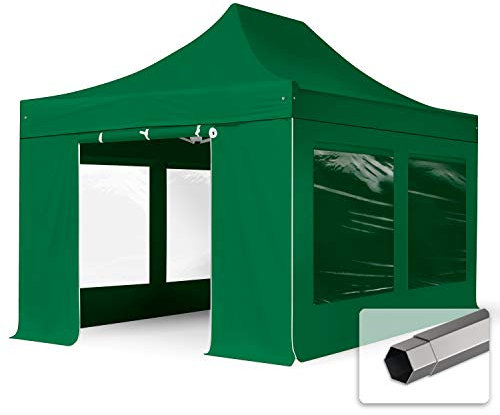 TOOLPORT Faltzelt Faltpavillon Pavillon 3x4,5m - mit 4 Seitenteilen (Panoramafenster) Premium Dach Partyzelt dunkelgrün