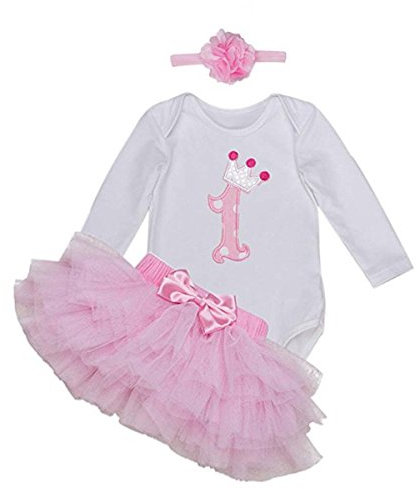 BabyPreg Bambine Maniche Lunghe Fascia per Vestito Vestito da Tutu per Il 1 ° Compleanno (9-12 Mesi, Rosa)