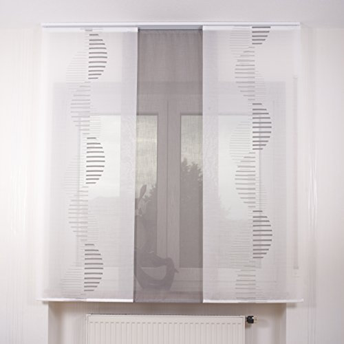 3er Set Schiebegardine Flächenvorhang inkl. Zubehör (in versch. Längen) Annette-Ira II, Farbe:weiß-grau, Vorhanglänge:235 cm, Farbe Paneelwagen:Weiß