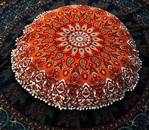 Traditional Jaipur Stern-Mandala-Bodenkissen, dekorative Kissenbezüge 32, indischer Puff, Boho Hocker, Pom Pom Outdoor-Kissenbezug, Boho-Kissenbezüge ohne Füllstoff