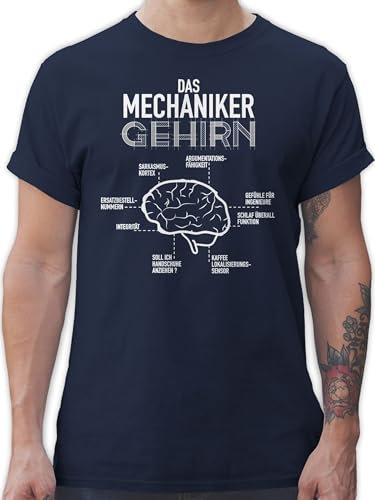 T-Shirt Herren - Handwerker Geschenke - Das Mechaniker Gehirn - XXL - Navy Blau - Geschenk für kfz Mechatroniker arbeitstshirts Handwerk feinwerkmechaniker Tshirt Fun Shirts männer mechanik