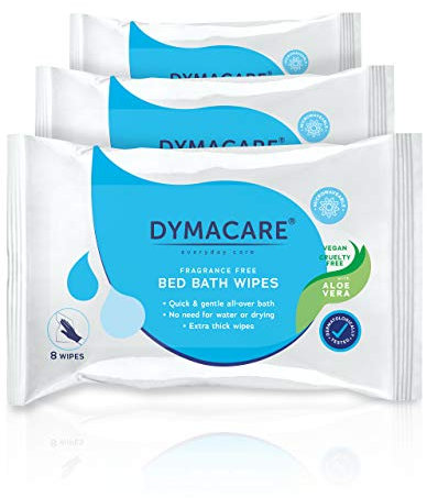 Toallitas de baño para limpieza personale en la cama sin fragancia DYMACARE - Manopla para adultos sin enjuague y para microondas - con Aloe Vera, látex, lanolina y sin alcohol (set de 3 paquetes)