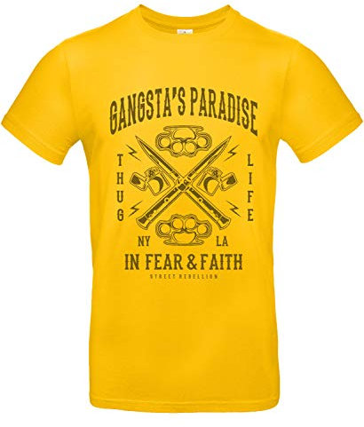 Smilo & Bron Herren T-Shirt mit Motiv Gangstas Paradise Bedruckt Gold XL