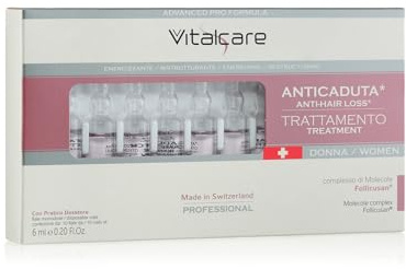 Vitalcare | Swiss - Anti-Haarausfall-Behandlung für Frauen, energetisierend, restrukturierend, mit Follicusan-Molekülkomplex, 10 Anti-Haarausfall-Flaschen für Frauen à 6 ml, mit praktischem Spender