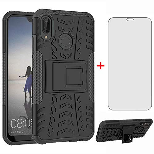 Asuwish Funda para Huawei P20 Lite con Cristal Templado Protector Pantalla Vidrio Pelicula Protectora Soporte Silicona TPU Hawaii P 20 P20lite 20P ANE-LX1 Nova 3E Móvil Tapa Carcasa Capa Case Negro