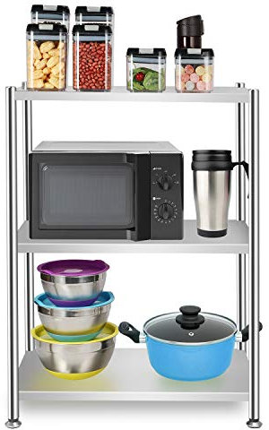 Gunolye 3 Tier Stainless Steel Shelving Unit,Multipurpose Metal Modern Small Storage Rack,Standing Shelf Microwave Rack,Plant Stand,for Kitchen,Living Room,Office,Garage,Patio(79cm x 59cm x 35cm)