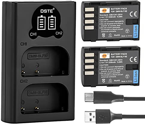DSTE DMW-BLF19E DMW-BLF19PP Rechargerable Battery (2-Pack) and Smart LED Dual USB Charger Compatible with Panasonic Lumix DMC-GH3 DMC-GH3A DMC-GH3GK DMC-GH3H DC-G9GK-K DC-GH5 DC-GH5S