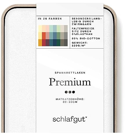 Schlafgut Premium Spannbettlaken 180x200cm bis 200x220cm Full-White, Spannbetttuch aus weicher Biobaumwolle