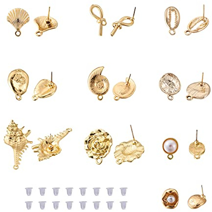 PH PandaHall 40 Stück Ohrstecker aus Legierung, gemischte Formen, helles Gold, 10 Stile, 100 Stück Kunststoff-Ohrmuttern