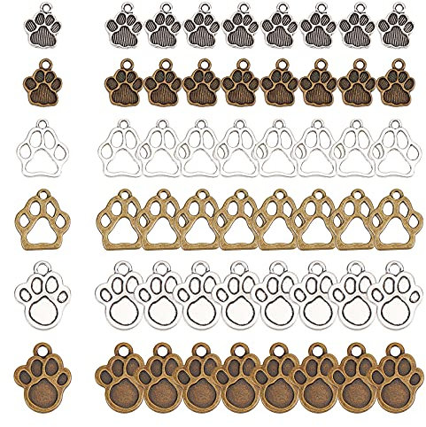 SUNNYCLUE 1 Box 72 Stück Tibetischer Stil Legierung Tier Katze Hund Pfotenabdrücke Chunk Charms Kätzchen Bärenkralle Anhänger Perlen Schmuck Zubehör Für DIY Ohrring Armband Schmuckherstellung