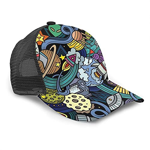 Oaieltj Unisex Baseball Cap Damen Herren Klassische Baseball Cap Verstellbare Snapback Mesh Trucker Hut Sonnenhut, Outer Space Rakete Planet Ufo, One size