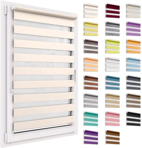 Tenda a rullo per interni, tende oscuranti per interni senza forare, doppio strato Giorno e Notte, per Finestra o Porta, facile Fissaggio a Clip Senza Viti, veneziane da interno 34x150cm