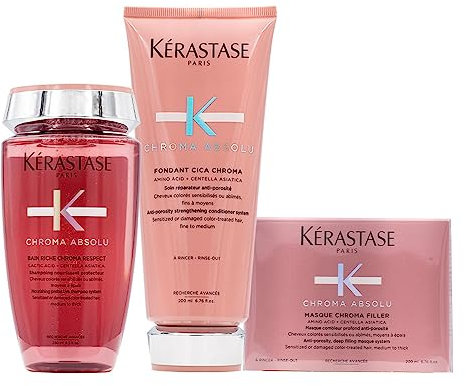 Kerastase Pack Chroma Absolu Bain Riche Shampoo, 250 ml, Chroma Absolu Stärkendes Fondant, 200 ml u