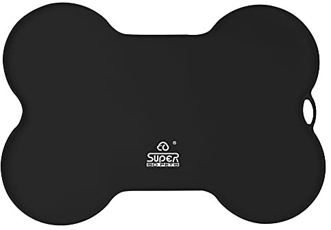20.5 x 14.5 Dog Food Mat Dog Bowl Mat for Food and Water Silicone Non Spill Bone Shaped Cat Feeding Mat Puppy Placemat Waterproof - Black