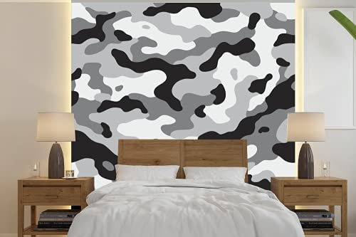 Selbstklebend Tapete Wandpapier Wandaufkleber Fototapete Tapeten Wanddeko 300x300 cm Schwarz-weißes Camouflage-Muster