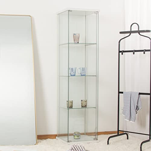 HUMNZR Bibliothèque de vitrine de comptoir en Verre à 4 Couches avec Serrure, Base en MDF de 25 mm en Verre trempé de 4 mm 64 x 17 x 14,5