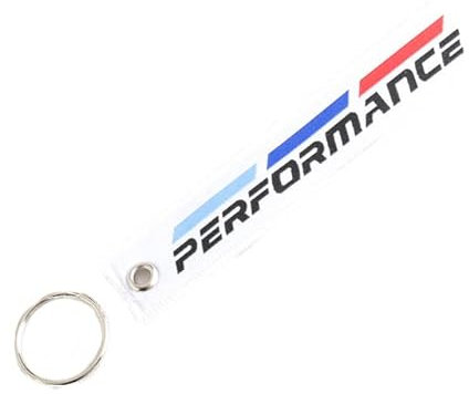 Stickerloveshop Performance M Schlüsselanhänger Auto Tuning Schlüsselband M Farben JDM Gestickt Stoff für Männer und Frauen Geschenkideen (Weiß)