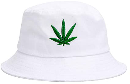 Weed-Bucket-Hat Cap Marihuana Weed Leaf Cannabis Fischerhut - Faltbarer Snapback Herren Damen, weiß, Einheitsgröße