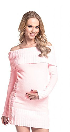 HAPPY MAMA Femme Maternité Robe Pull de Grossesse Encolure Bardot. 913p (Poudre Rose, 44-46, 2XL/3XL)