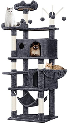 Yaheetech Rascador para Gatos Mascotas con Hamaca Plataforma Cueva Bolas de Juego Canasta 170cm Gris Oscuro