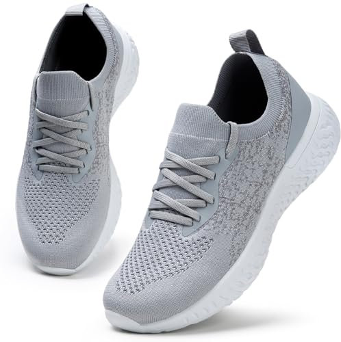 HKR Damen Turnschuhe Leichte Schuhe Sneaker Atmungsaktiv Sportschuhe Turnschuhe Casua Laufschuhe Walkingschuhe Freizeitschuhe Grau-M 42 EU