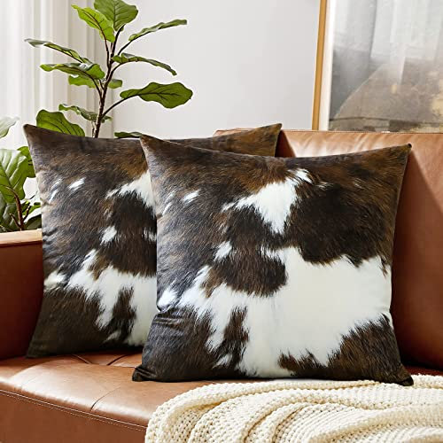 JOTOM Fundas de Cojín 40x40 cm Fundas de Almohada de Cuero de Vaca de Doble Cara Cuadradas Terciopelo Suave para Sofá, Dormitorio, Coche, Decoración del Hogar (40 x 40 cm, Cuero de Vaca)