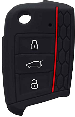 AUTOZOCO Funda Silicona Mando Llave del Coche 3 Botones, Protector Carcasa Llave Auto, Cubierta de Silicona para Llave Coche, Compatible con Volkswagen Golf 7 MK7, Negro