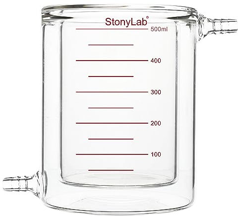 stonylab Vidrio con Fundas Vaso de Precipitados, 1 Paquete Borosilicato Vidrio Graduación Vaso de Precipitados Fondo Plano Doble Capa Laboratorio Reacción un Vaso de Precipitados, 500 ml