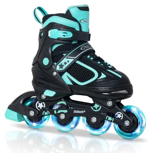 Nattork Inline Skates für Jungen, 4 Größen Inliner Kinder mit Leuchtendem Rad, Verstellbar Inline Skates für Jungen Mädchen Rollerblade für Anfänger Kleine Kinder (Teal, Medium 32-36 EU)