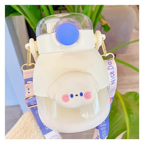 HACODAN Botella de paja Kawaii de gran capacidad con correa, bonitas botellas de agua para mujeres y niñas, escuela, 1080 ml, 36 onzas (blanco)